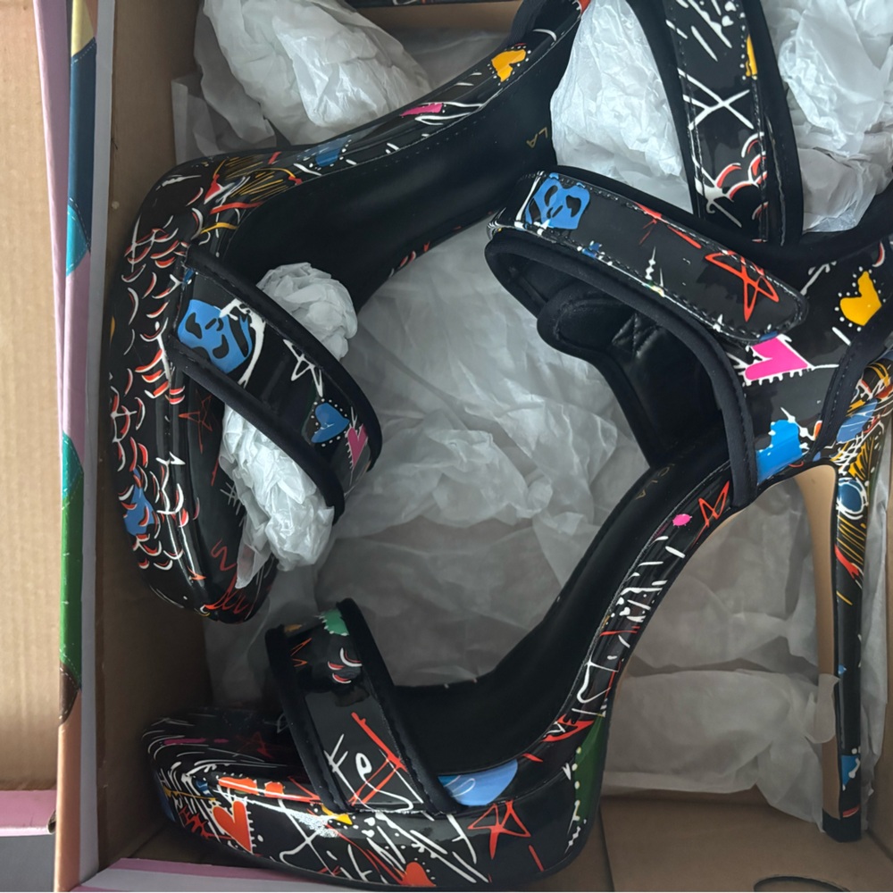 Black Multi-Color High Heel Sandals - Women